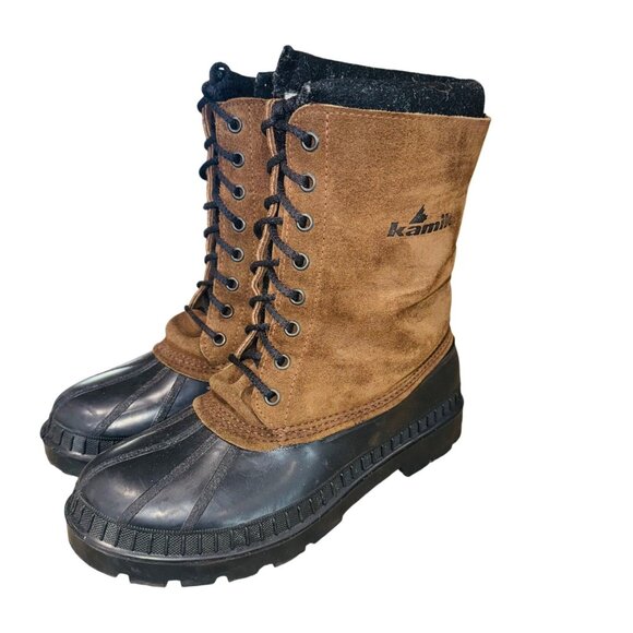 Kamik Heavy Duty Mens Waterproof Shearling Brown Black Winter Snow Duck Boots - Picture 1 of 13